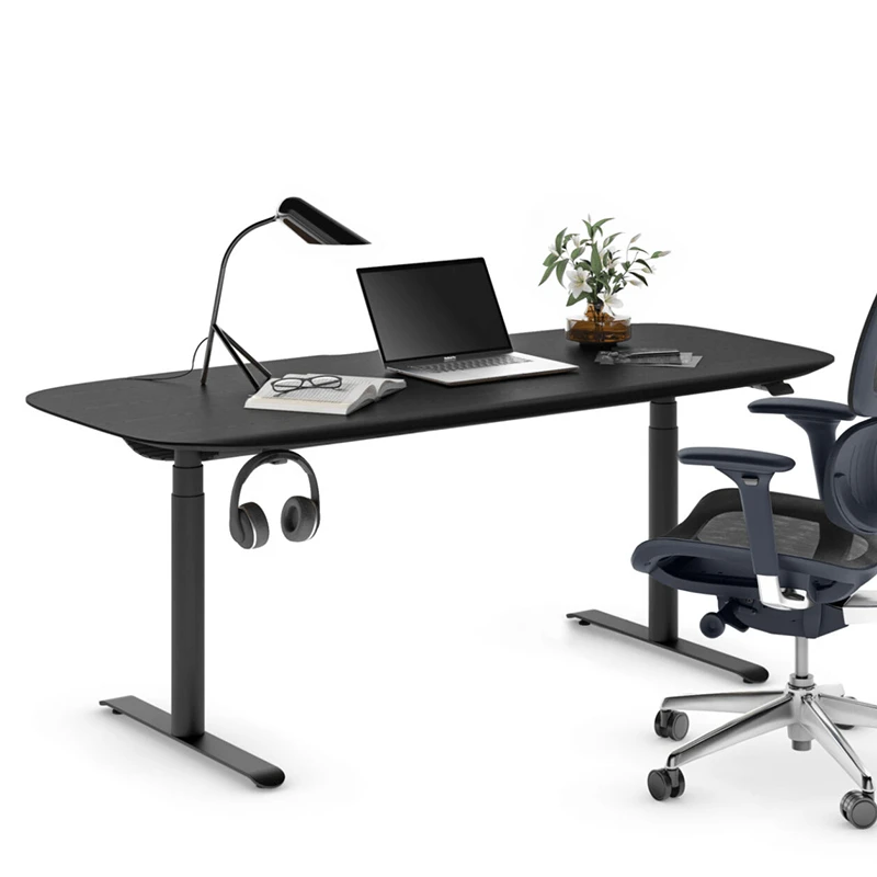 staged black desk product photo