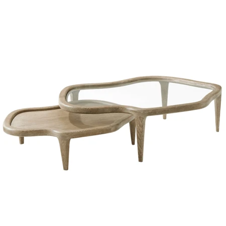 stacked wooden cocktail tables