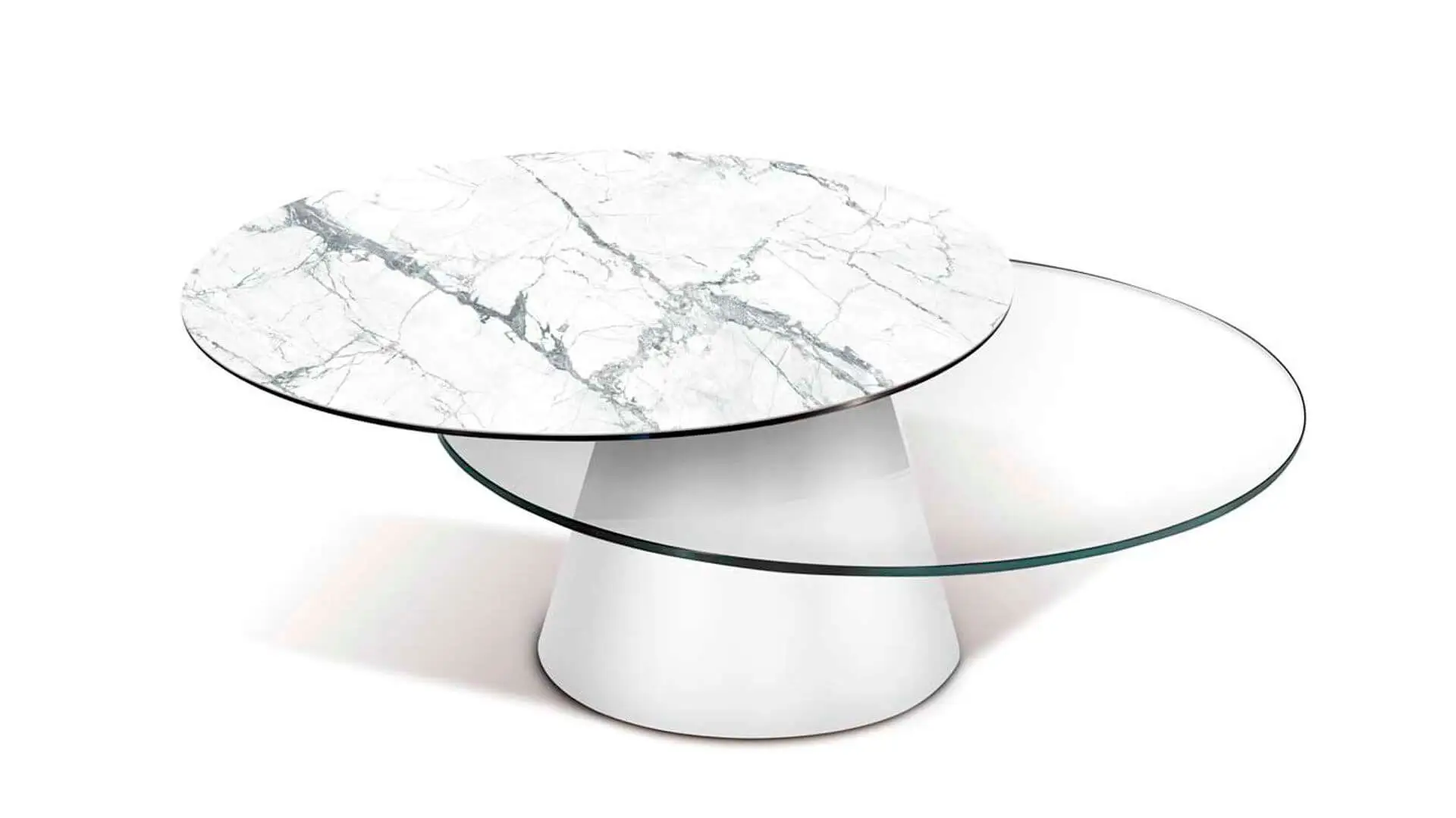round two top coffee table in ceramic and glass combination