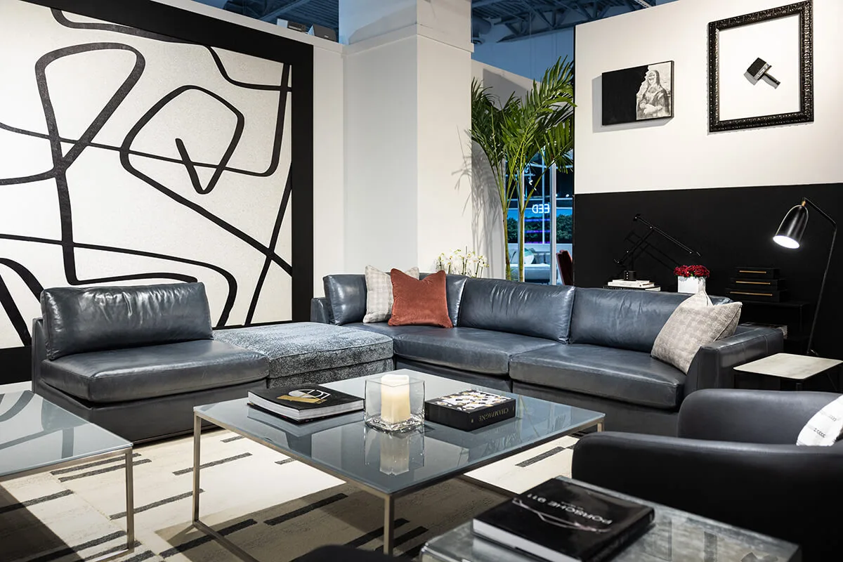 siena sectional configuration in a musky blue leather