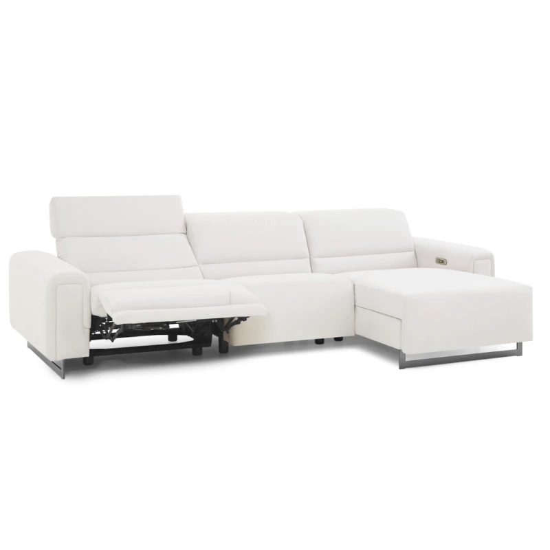 arctic white fabric power sofa chaise