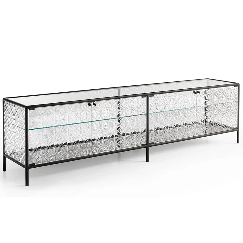 Fiam Italia's Echo buffet volcan charcoal gray trim and glass dining buffet product shot