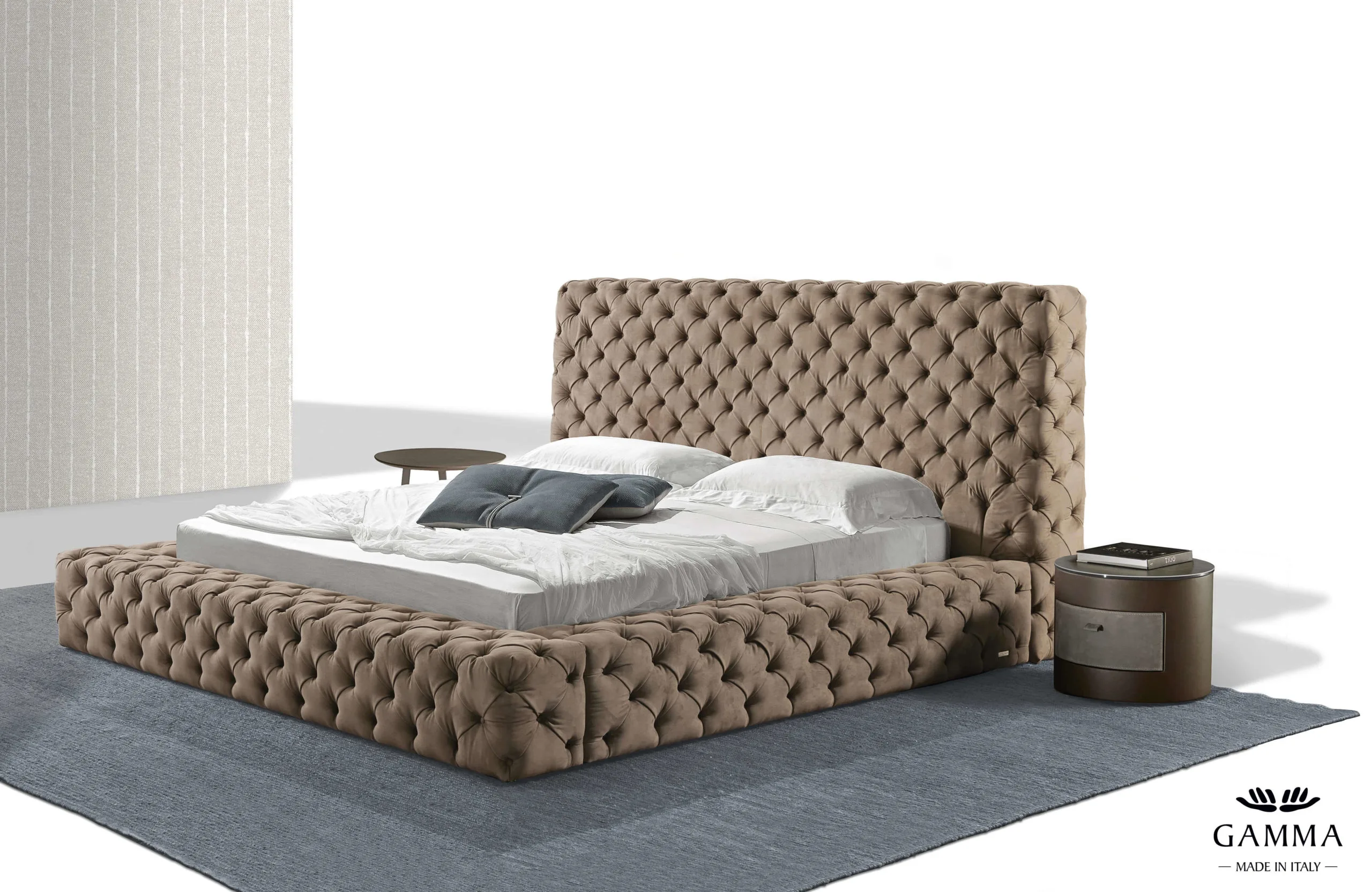 Aston Bold 03-min Aston bed in a tan leather tufted bed by gamma