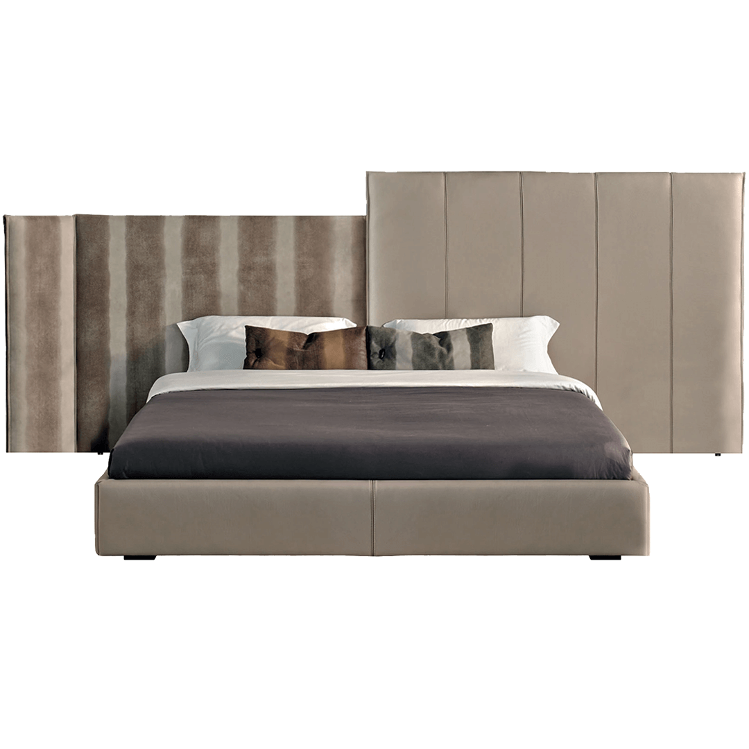 Modern luxury italian bed New York Night by Gamma Arredamenti in two tone taupe leathers.