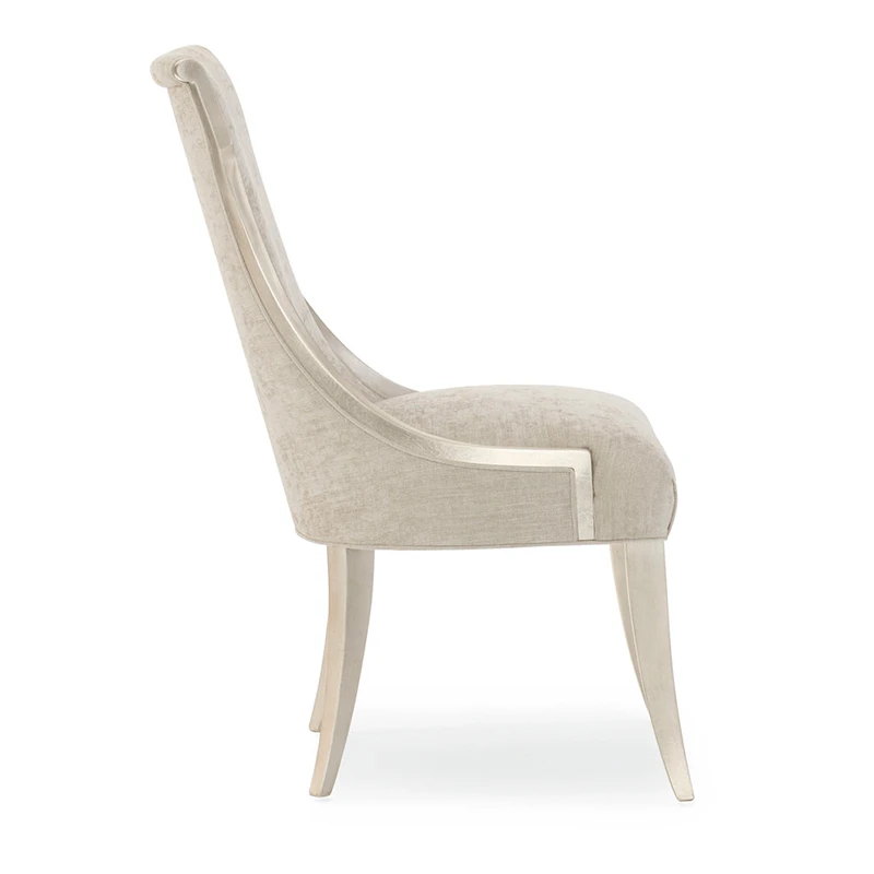 single Shimmering pearlescent fabric dining side chair silo side shot