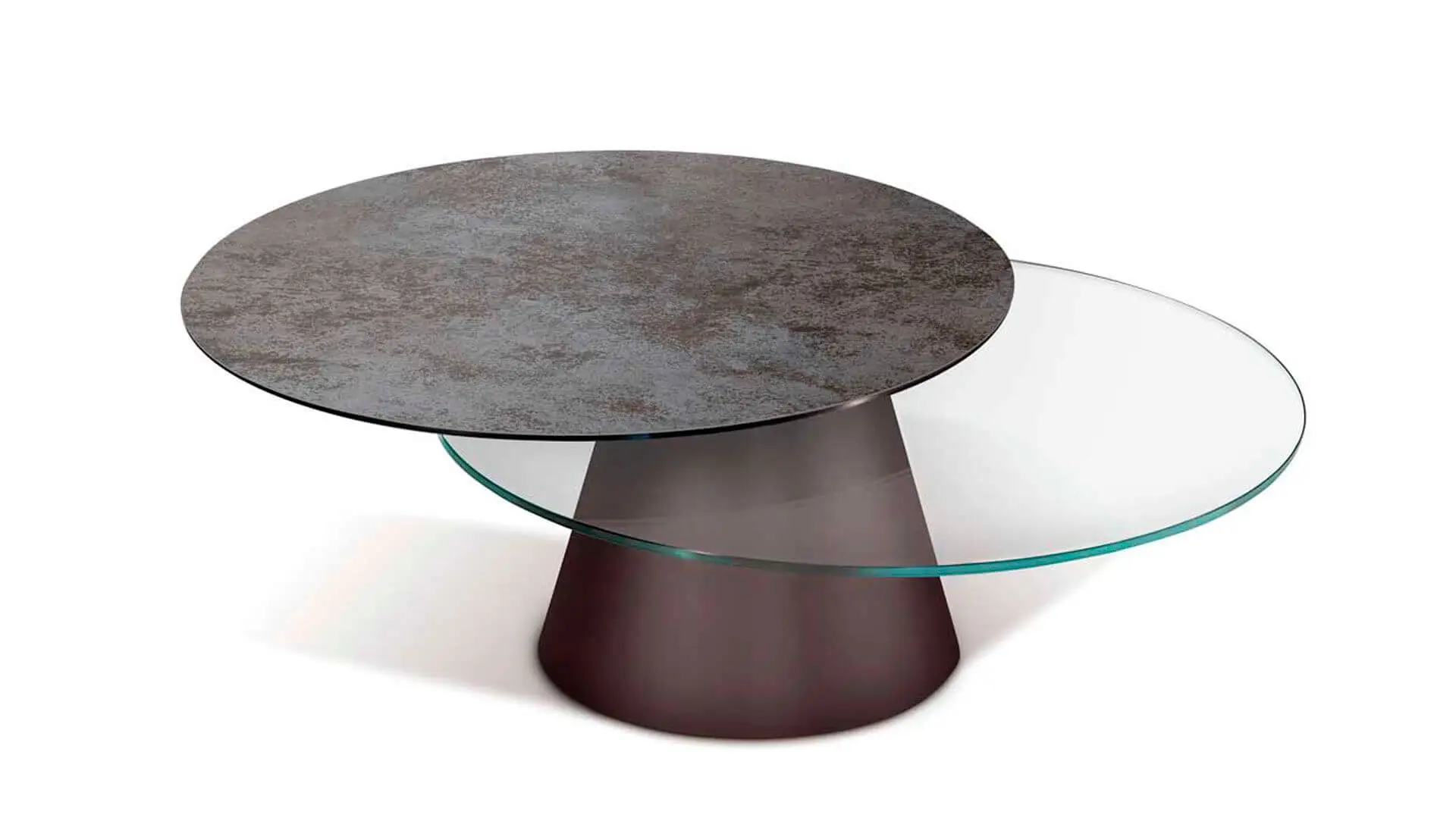 round two top coffee table in ceramic and glass combination